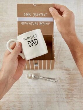Mud Pie “Promoted to Dad" White Ceramic Mug Gift Set